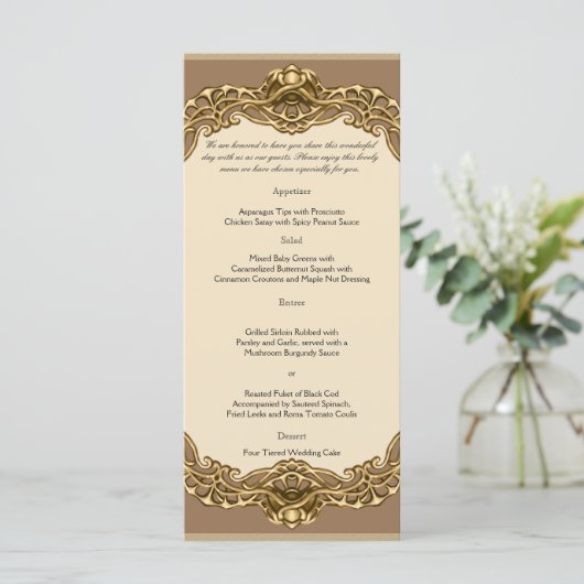 Victoriaans Lijst in Gold Wedding Menu (Staand voorkant)