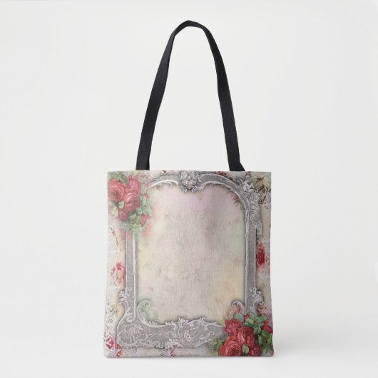 Victoriaans Lijst met rode rozen zilveren ivoorkan Tote Bag (Voorkant)