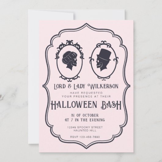 Victoriaans Lijst schedel Halloween Bash Kaart (Voorkant)