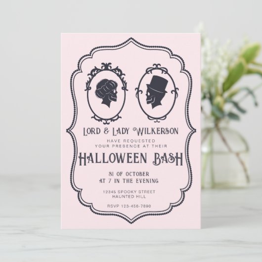  Victoriaans Lijst schedel Halloween Bash Kaart (Staand voorkant)