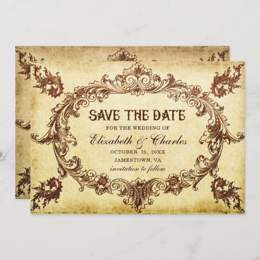 Victoriaans Lijst Weddenschap Save the Date (Voorkant / Achterkant)