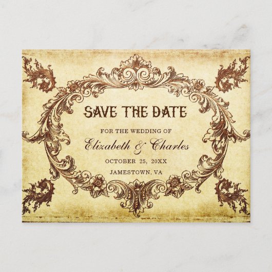  Victoriaans Lijst Weddenschap Save the Date Aankondigingskaart (Voorkant)