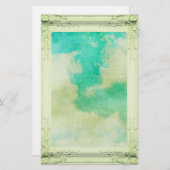 Victoriaans lijst wolk schilderen blauwgroen crème briefpapier (Voorkant / Achterkant)