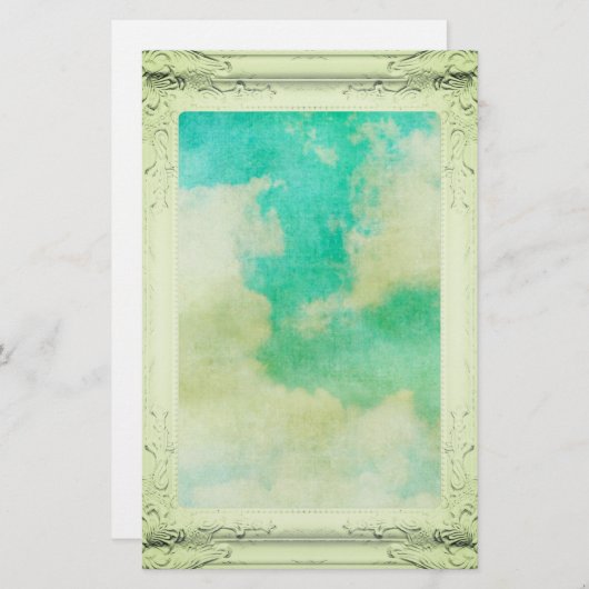 Victoriaans lijst wolk schilderen blauwgroen crème briefpapier (Voorkant / Achterkant)