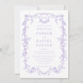 Victoriaans  Lila Paarse bruiloft Monogram Kaart (Voorkant)