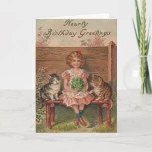 Victoriaans 'Little Girl'- en 'Kittens Birthday'-k Kaart