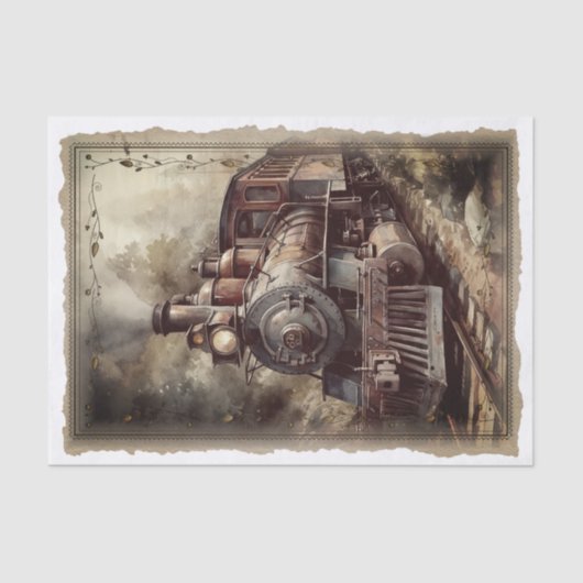 Victoriaans  Locomotief Decoupage Tissuepapier (Voorkant)