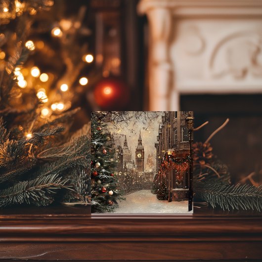 Victoriaans Londen Winter Kerstmis Feestdagenkaart