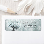 Victoriaans Love Bird Blue Damask Heart Leaf Tree Etiket (Insitu)