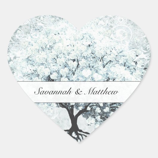 Victoriaans Love Bird Blue Damask Heart Leaf Tree Hart Sticker (Voorkant)