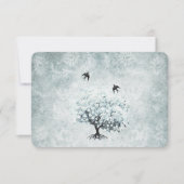 Victoriaans Love Bird Blue Damask Heart Leaf Tree RSVP Kaartje (Voorkant)