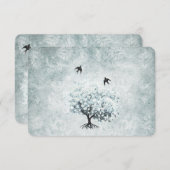 Victoriaans Love Bird Blue Damask Heart Leaf Tree RSVP Kaartje (Voorkant / Achterkant)