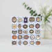 Victoriaans Lover's Eye in blauwe en witte damast Bedankkaart (Staand voorkant)