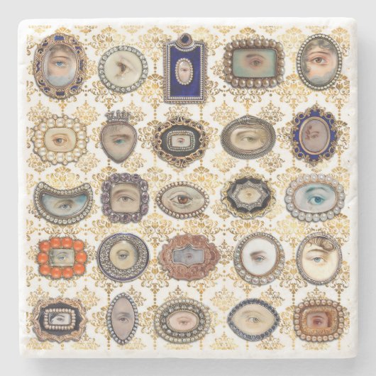 Victoriaans Lover's oog in witte en gouddamp Stenen Onderzetter (Voorkant)
