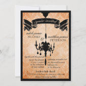 Victoriaans luchters: oranje en zwarte bruiloft kaart (Voorkant)