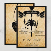 Victoriaans luhandelier: zwart & crème bespaar op  save the date (Voorkant / Achterkant)