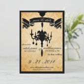 Victoriaans luhandelier: zwart & crème bespaar op  save the date (Staand voorkant)