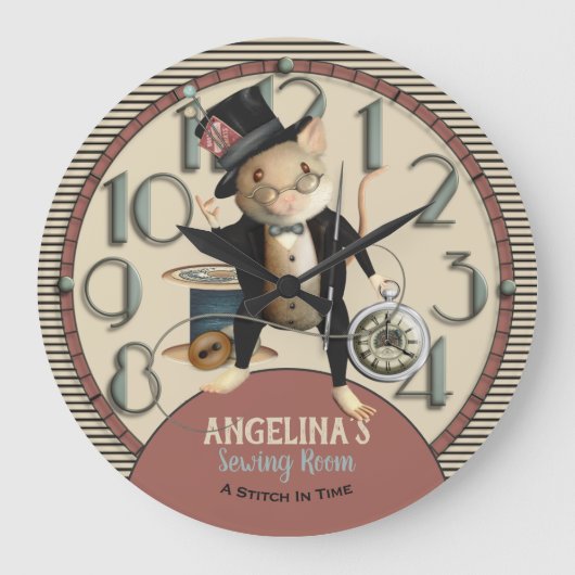 Victoriaans Mad Hatter Mouse Sewing Room Grote Klok (Voorkant)