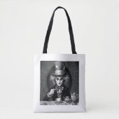 Victoriaans Mad Hatter Zwart & Wit Tote Bag (Voorkant)