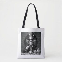 Victoriaans Mad Hatter Zwart & Wit Tote Bag