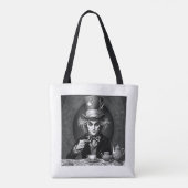 Victoriaans Mad Hatter Zwart & Wit Tote Bag (Achterkant)