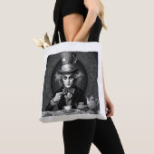 Victoriaans Mad Hatter Zwart & Wit Tote Bag (Dichtbij)