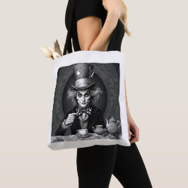 Victoriaans Mad Hatter Zwart & Wit Tote Bag