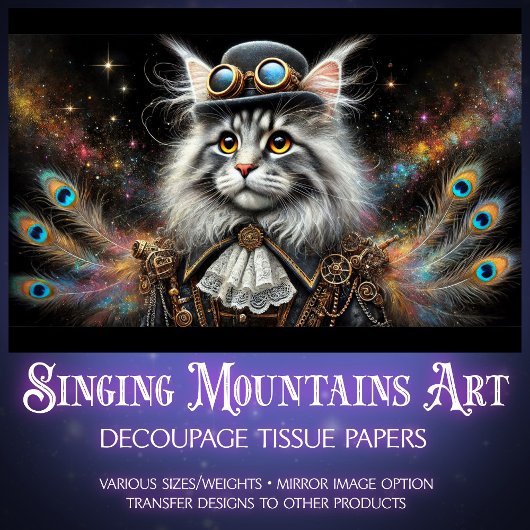 Victoriaans Maine Coone Magische Steampunk Decoupa Tissuepapier