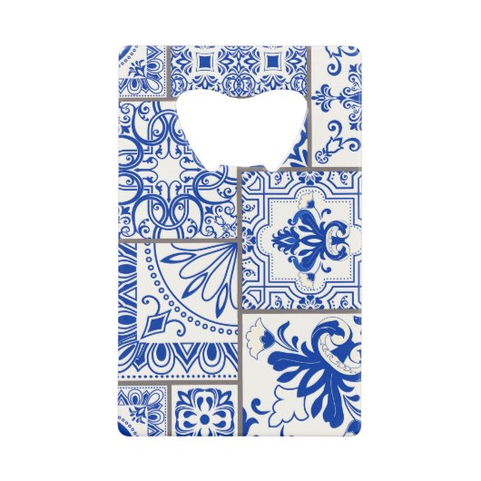 Victoriaans Majolica: Patchwork Tegel Pattern. Creditkaart Flessenopener (Voorkant)