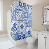 Victoriaans Majolica: Patchwork Tegel Pattern. Douchegordijn (In situ)