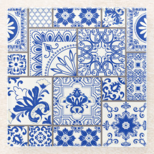 Victoriaans Majolica: Patchwork Tegel Pattern. Glazen Onderzetter