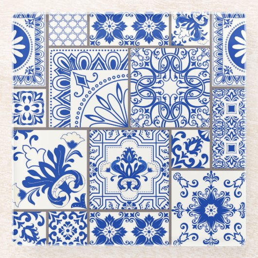Victoriaans Majolica: Patchwork Tegel Pattern. Glazen Onderzetter (Voorkant)