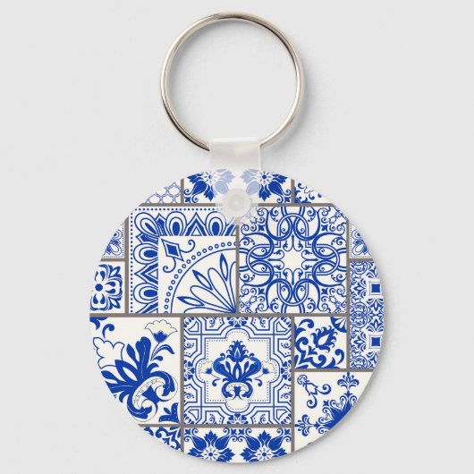 Victoriaans Majolica: Patchwork Tegel Pattern. Sleutelhanger (Voorkant)