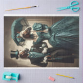 Victoriaans Man Vrouw Paardenhoofd Blauwgroen Deco Tissuepapier (Craft)