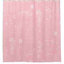 Victoriaans mannequin antiek naaimachine roze douchegordijn