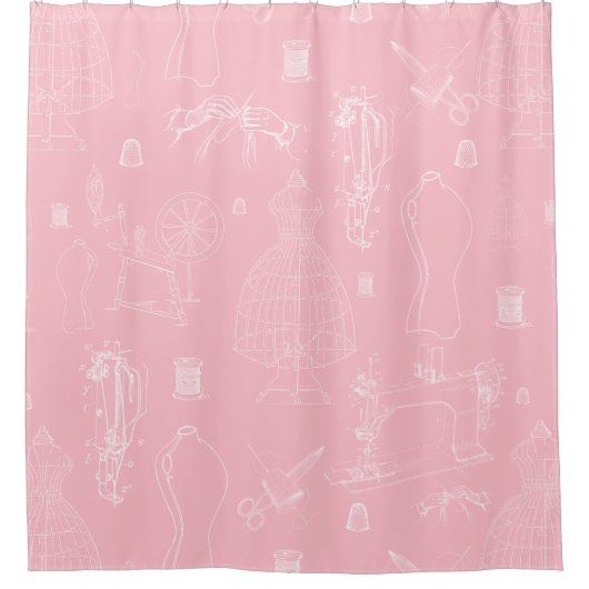 Victoriaans mannequin antiek naaimachine roze douchegordijn (Voorkant)