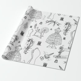 Victoriaans Mannequin antiek naaimachine werktuig Cadeaupapier