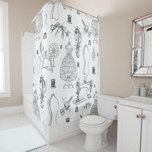 Victoriaans Mannequin antiek naaimachine werktuig Douchegordijn (In situ)