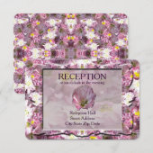 Victoriaans Mauve bloemenreceptie Kaart (Voorkant / Achterkant)