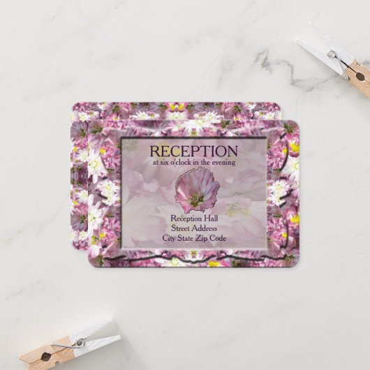 Victoriaans Mauve bloemenreceptie Kaart (Voorkant / Achterkant in situ)