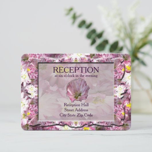 Victoriaans Mauve bloemenreceptie Kaart (Staand voorkant)