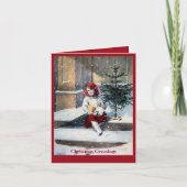 Victoriaans meisje, boom, huis kerstkaart feestdagen kaart (Voorkant)