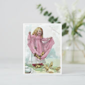 Victoriaans meisje dat kippen vervoert briefkaart (Staand voorkant)