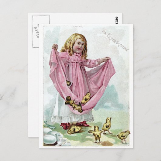 Victoriaans meisje dat kippen vervoert briefkaart (Voorkant / Achterkant)