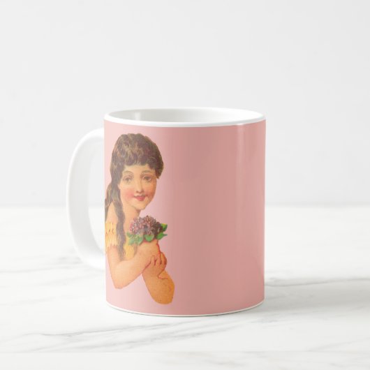 Victoriaans meisje dat violet vasthoudt koffiemok (Voorkant links)