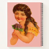 Victoriaans meisje dat violet vasthoudt notitieboek (Achterkant)