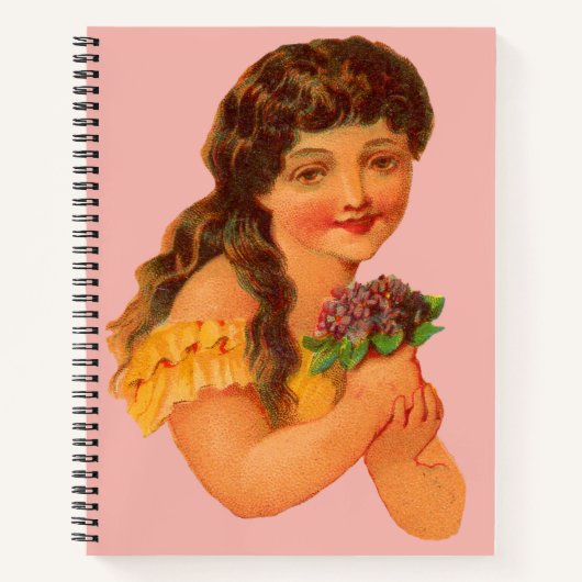 Victoriaans meisje dat violet vasthoudt notitieboek (Voorkant)