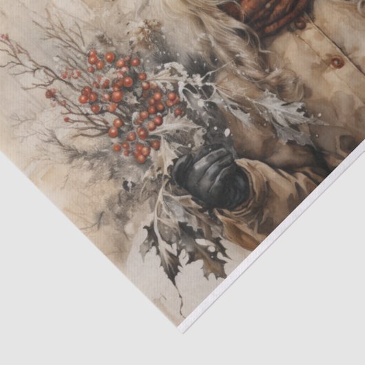 Victoriaans Meisje Decoupage Kerstmis Tissuepapier (Detail)