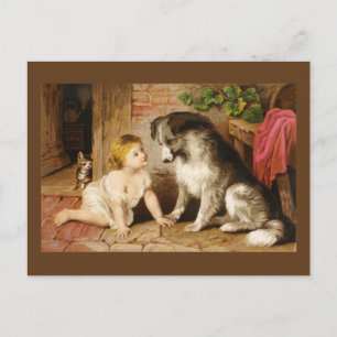 Victoriaans meisje en haar hond briefkaart