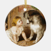 Victoriaans meisje en haar hond keramisch ornament (Voorkant)